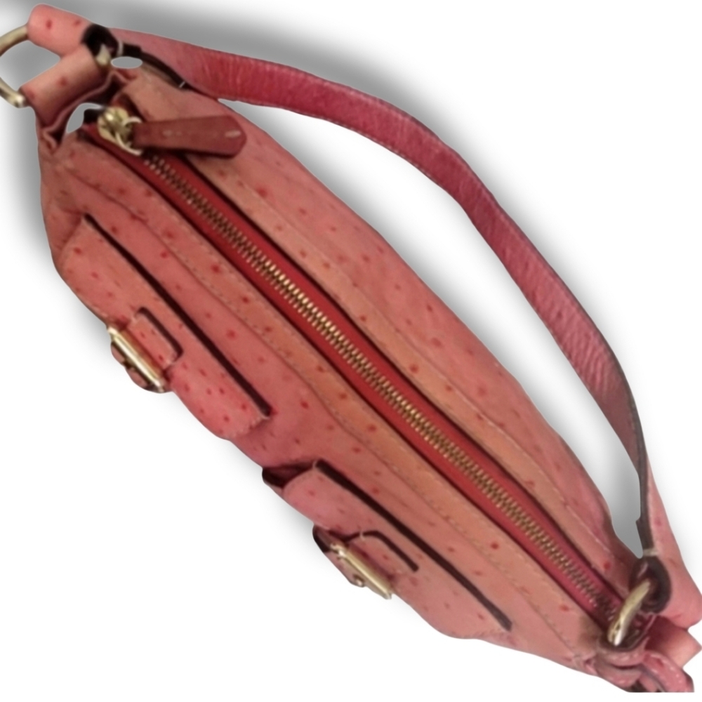 Dooney & Bourke Vintage Pink Ostrich Embossed Barrell Packet Bag - Picture 10 of 16